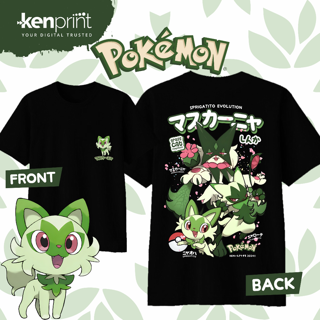 Street Fashion Japan - Anime Pokémon Sprigatito Evolution Cotton T-shirt