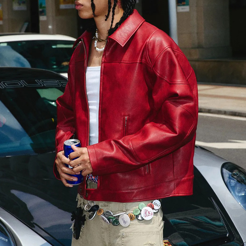 Street Fashion Trends 2026 - Men's Red Long-Sleeved Leather Jacket American