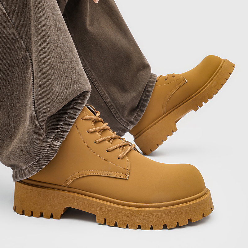 Street Fashion Designers - 100%Genuine Leather Mens Boots Street Yellow