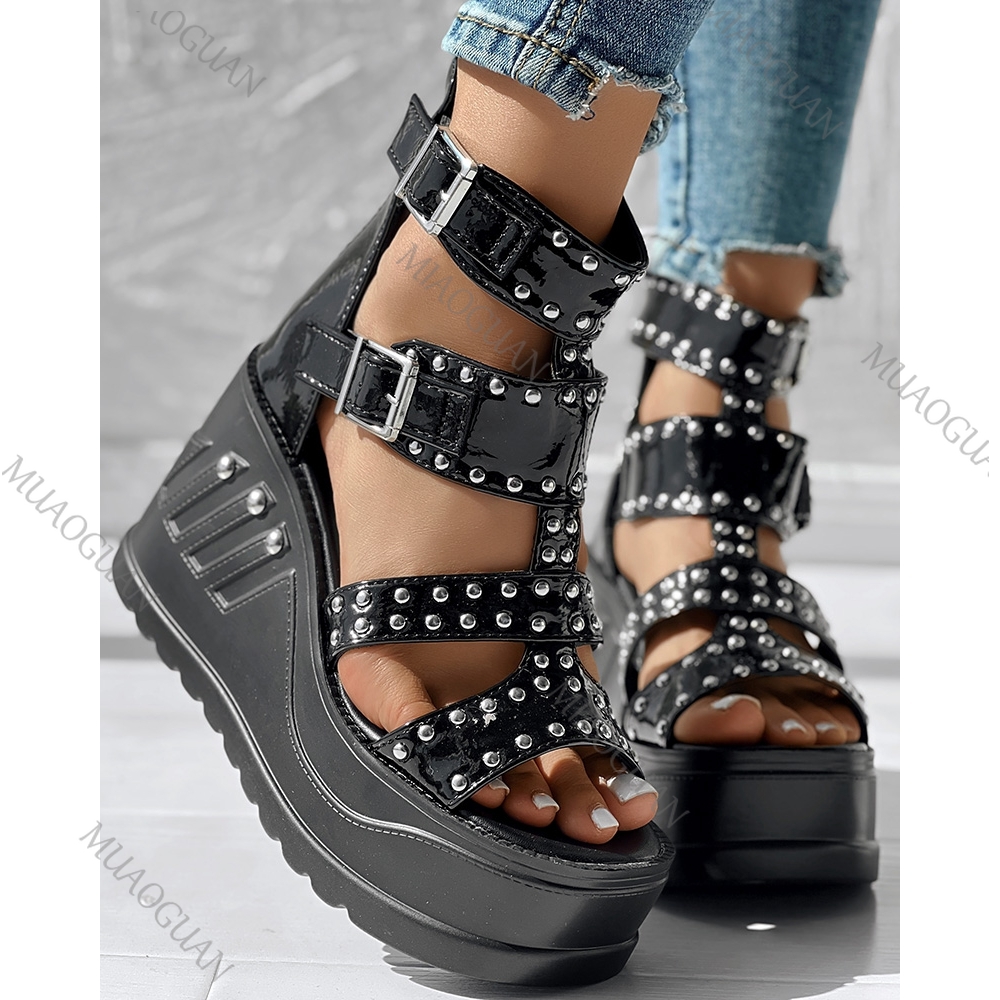 Fashion Women Peep Toe Black S - Street Fashion Designers 리뷰 및 가격