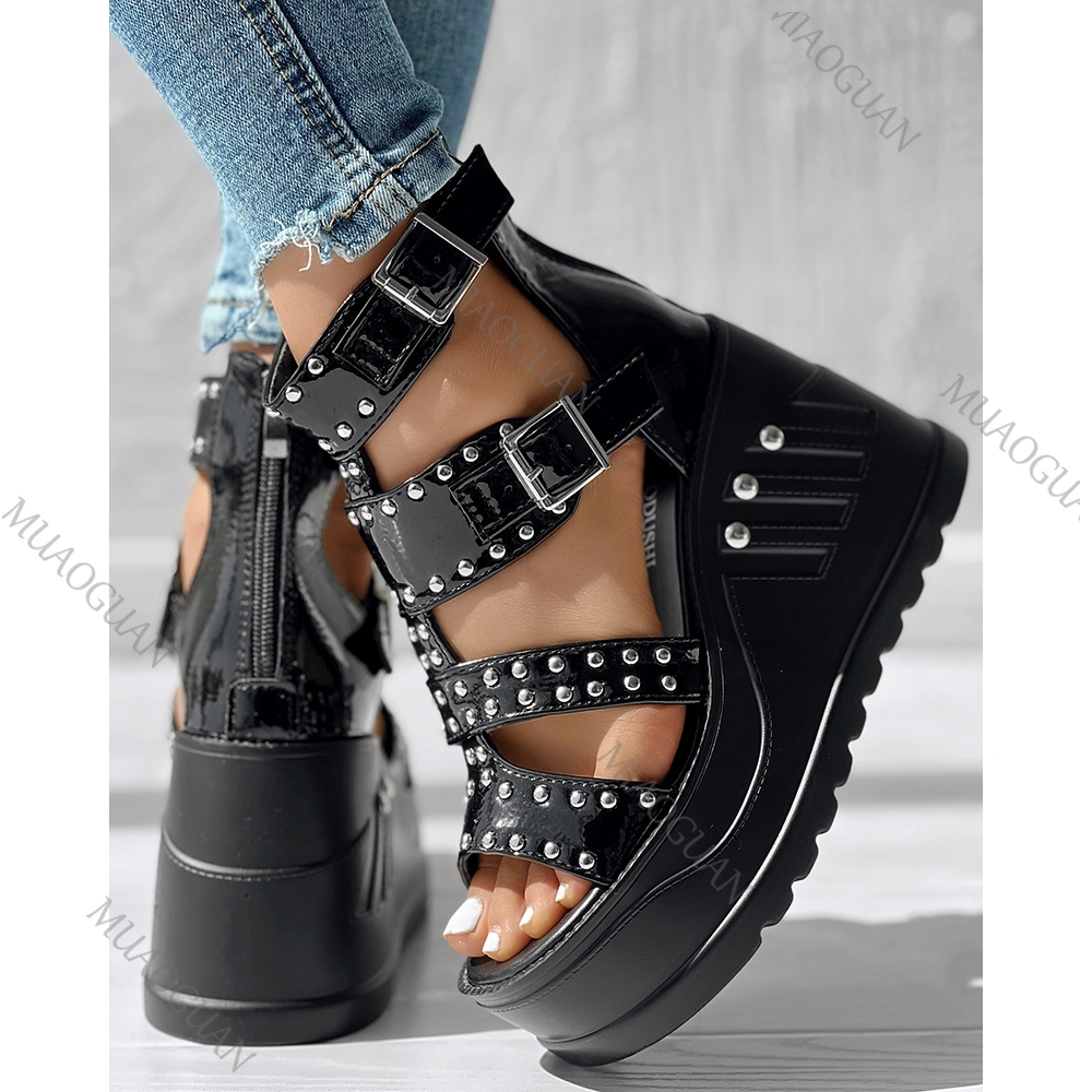 Fashion Women Peep Toe Black S - Street Fashion Designers 리뷰 및 가격