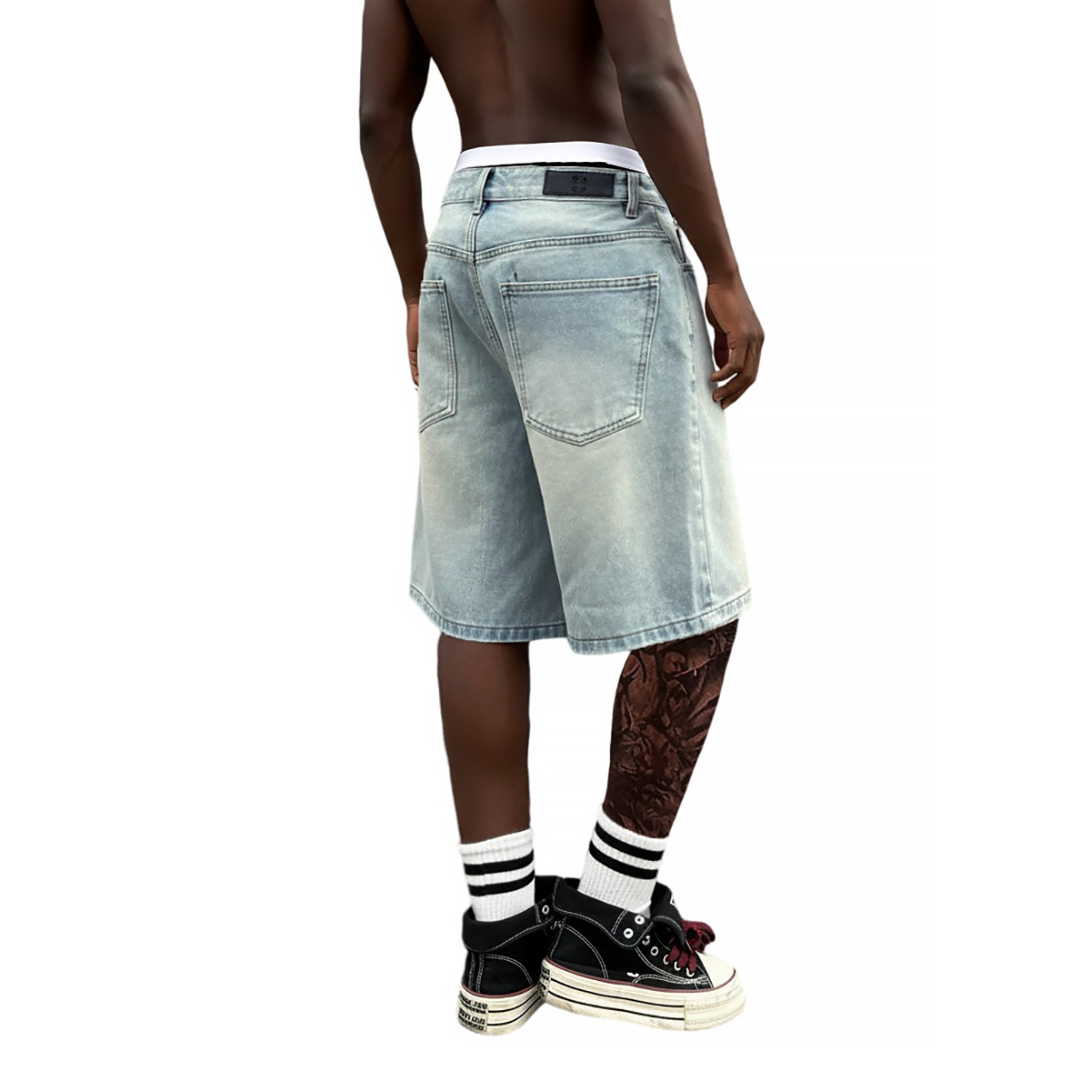 Metal Buckle Short Baggy Jeans - Street Fashion Baggy 리뷰 및 가격