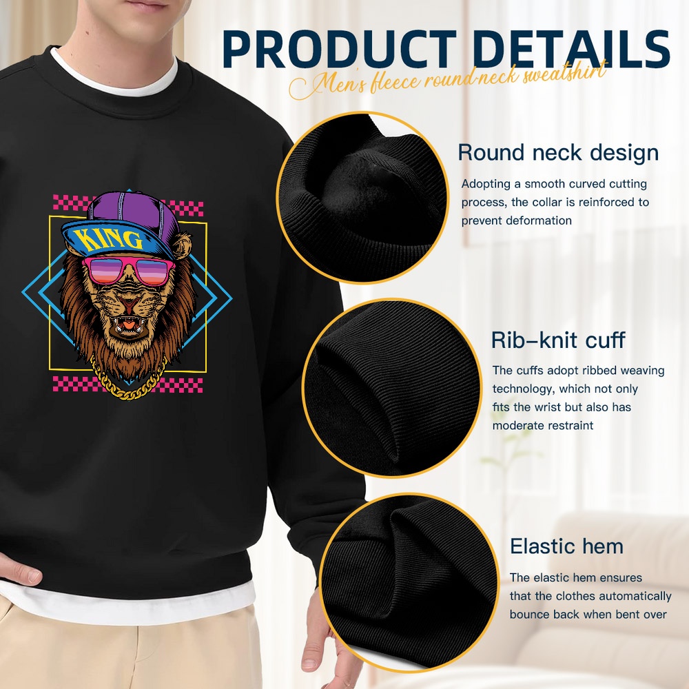 Men's Black Crew Neck Pullover - Street Fashion Elements 리뷰 및 가격