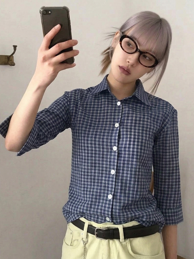 Genayooa Y2k Plaid Shirt Women - Street Fashion Japan 리뷰 및 가격
