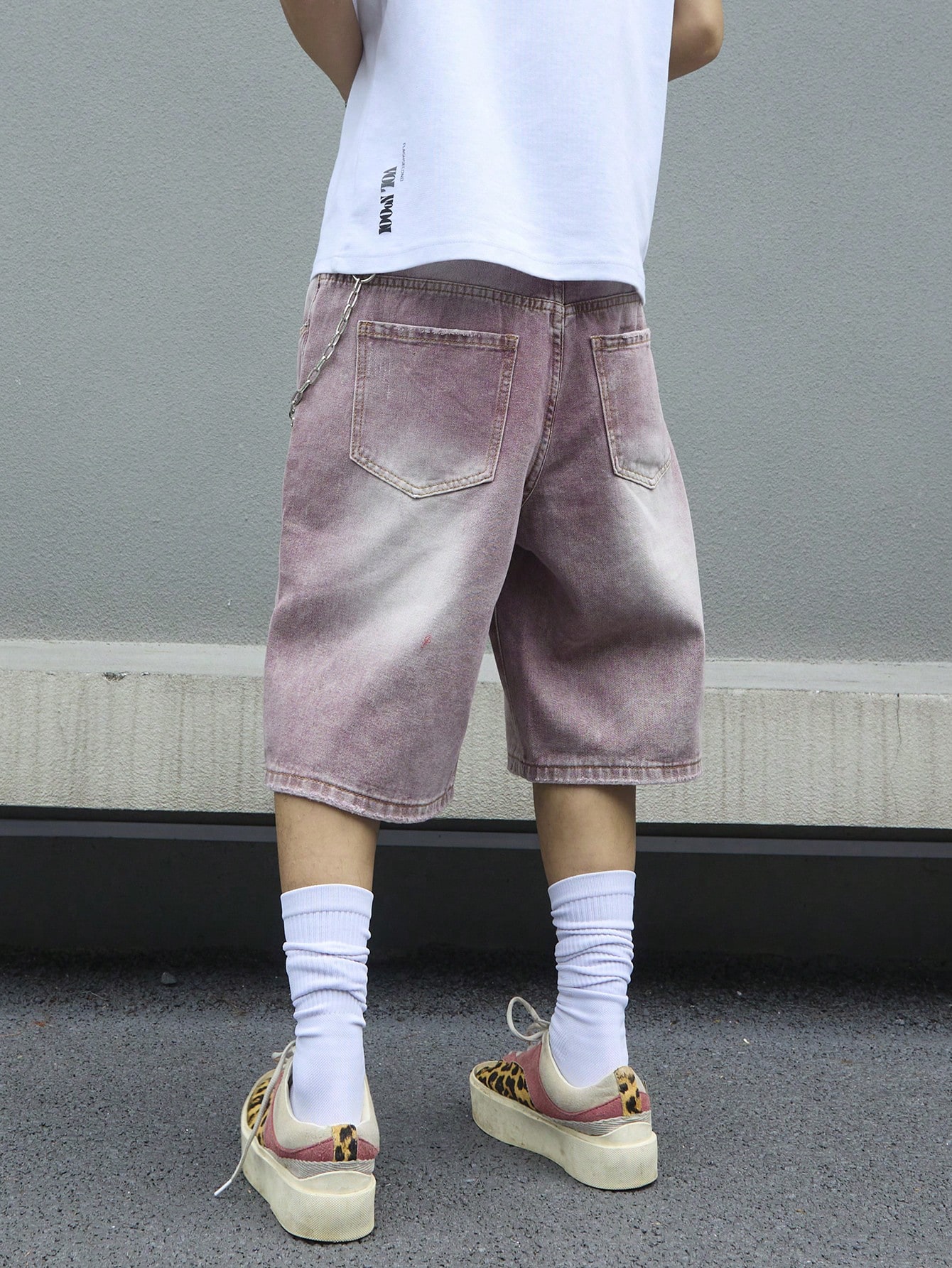 Men's Pink Gradient Denim Shor - Street Fashion Baggy 리뷰 및 가격