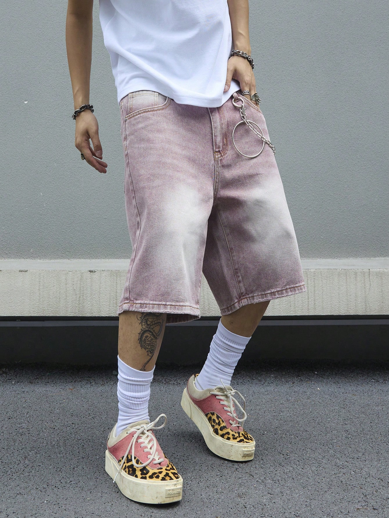 Men's Pink Gradient Denim Shor - Street Fashion Baggy 리뷰 및 가격