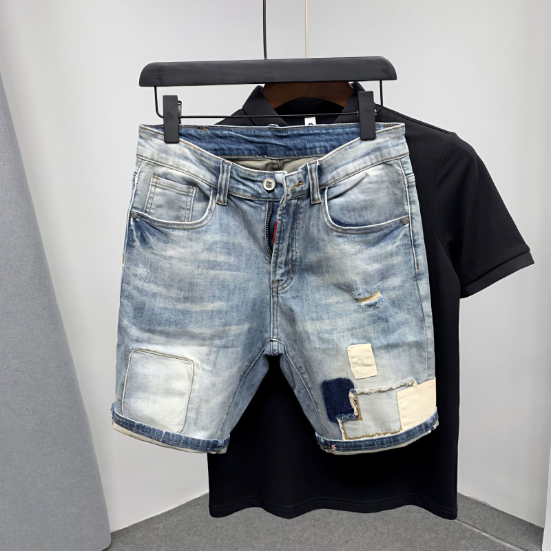 Straight Male Denim Shorts Rip - Street Fashion Baggy 리뷰 및 가격