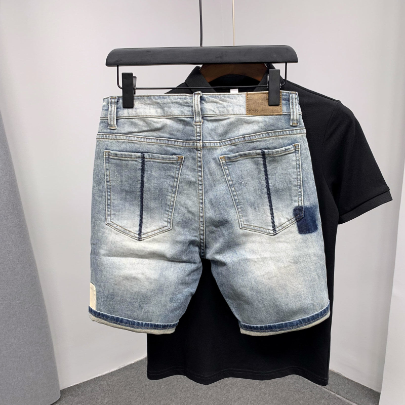 Straight Male Denim Shorts Rip - Street Fashion Baggy 리뷰 및 가격
