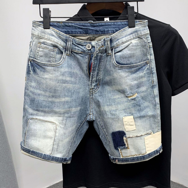 Straight Male Denim Shorts Rip - Street Fashion Baggy 리뷰 및 가격