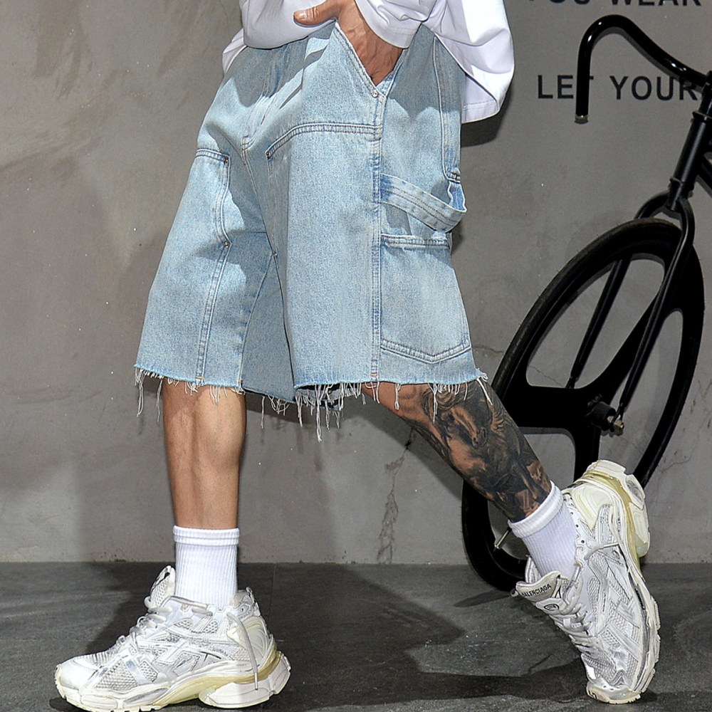 American Workwear Denim Shorts - Street Fashion Baggy 리뷰 및 가격