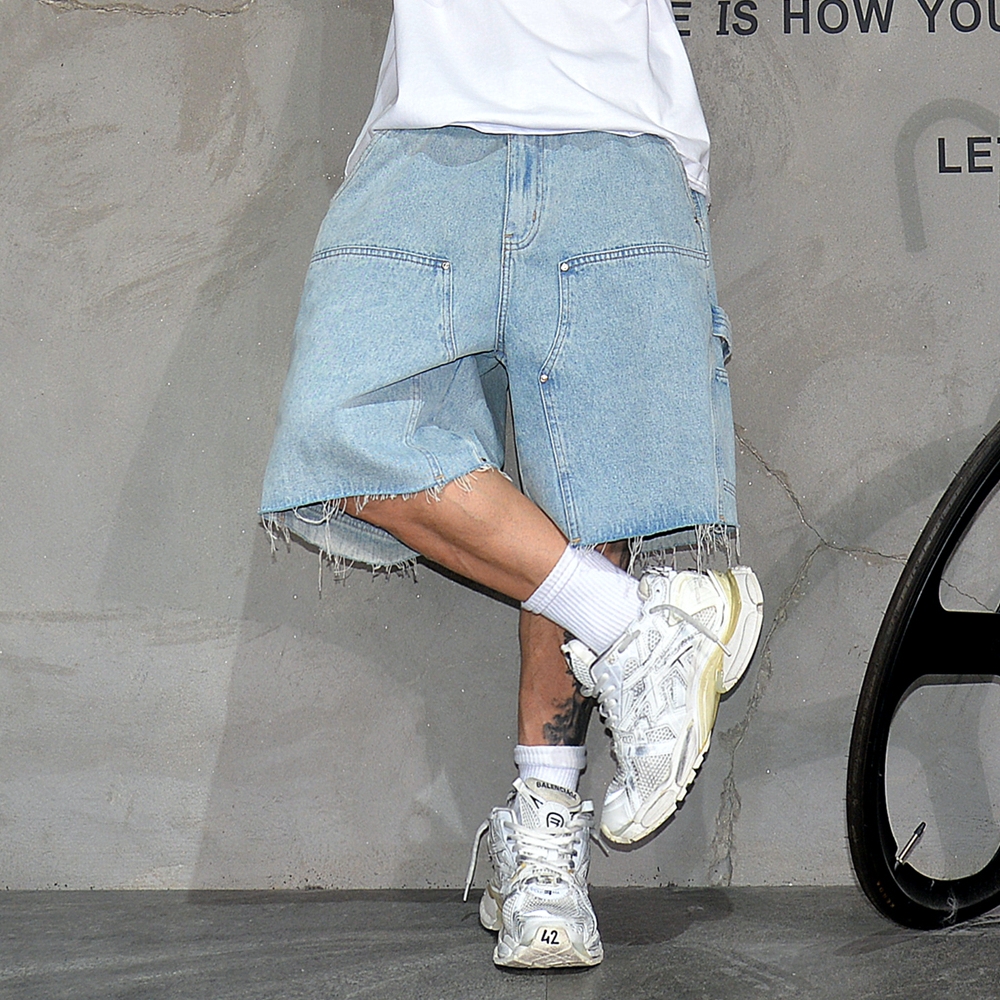 American Workwear Denim Shorts - Street Fashion Baggy 리뷰 및 가격