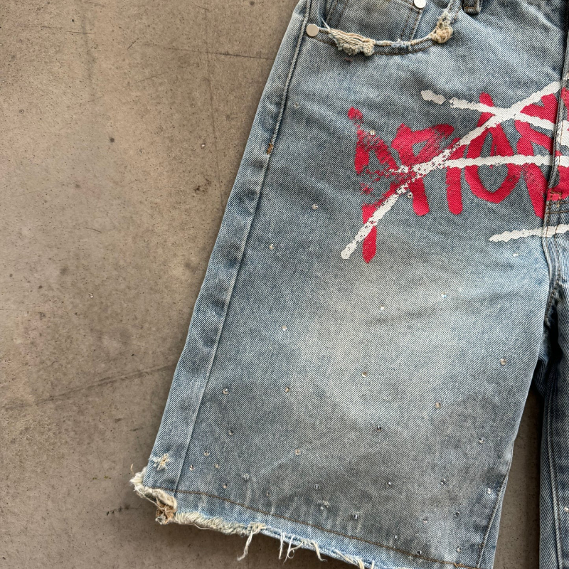 Y2K Graffiti Jorts Rhinestone  - Street Fashion Baggy 리뷰 및 가격