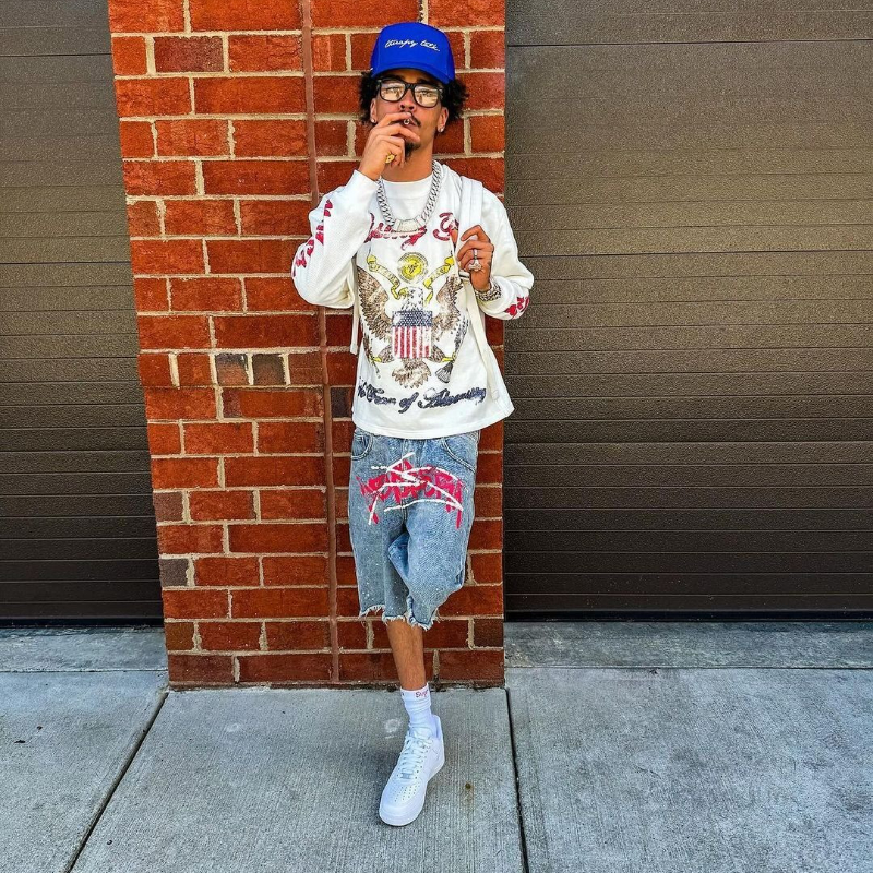 Y2K Graffiti Jorts Rhinestone  - Street Fashion Baggy 리뷰 및 가격