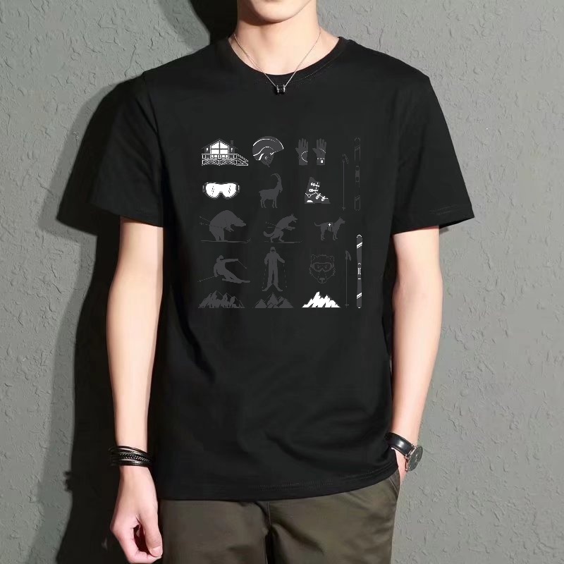 Men's Black Round-Neck Short-S - Street Fashion Elements 리뷰 및 가격