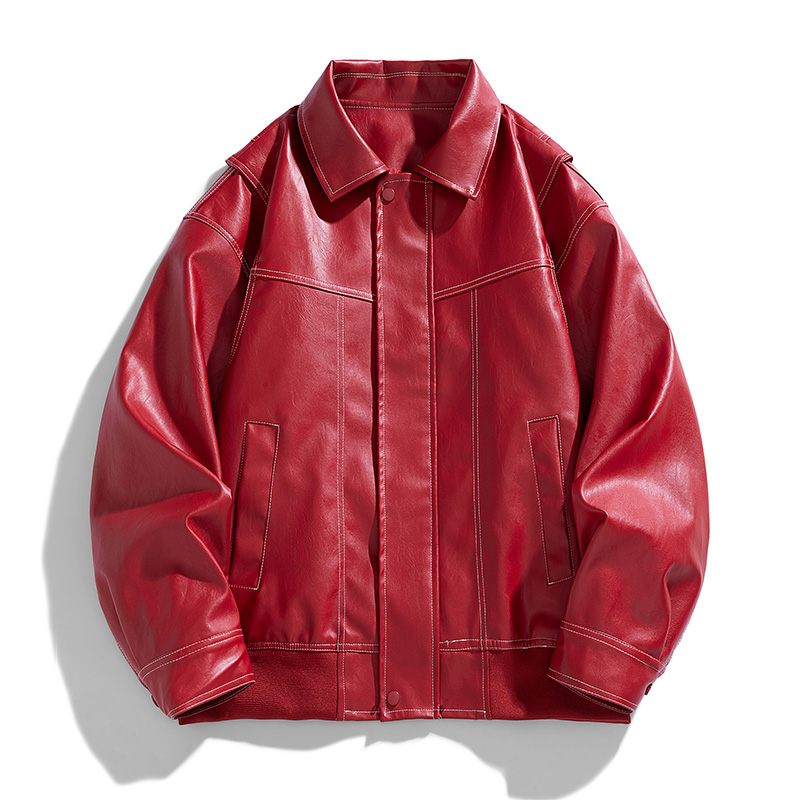American Retro PU Leather Red  - Street Fashion Couple 리뷰 및 가격