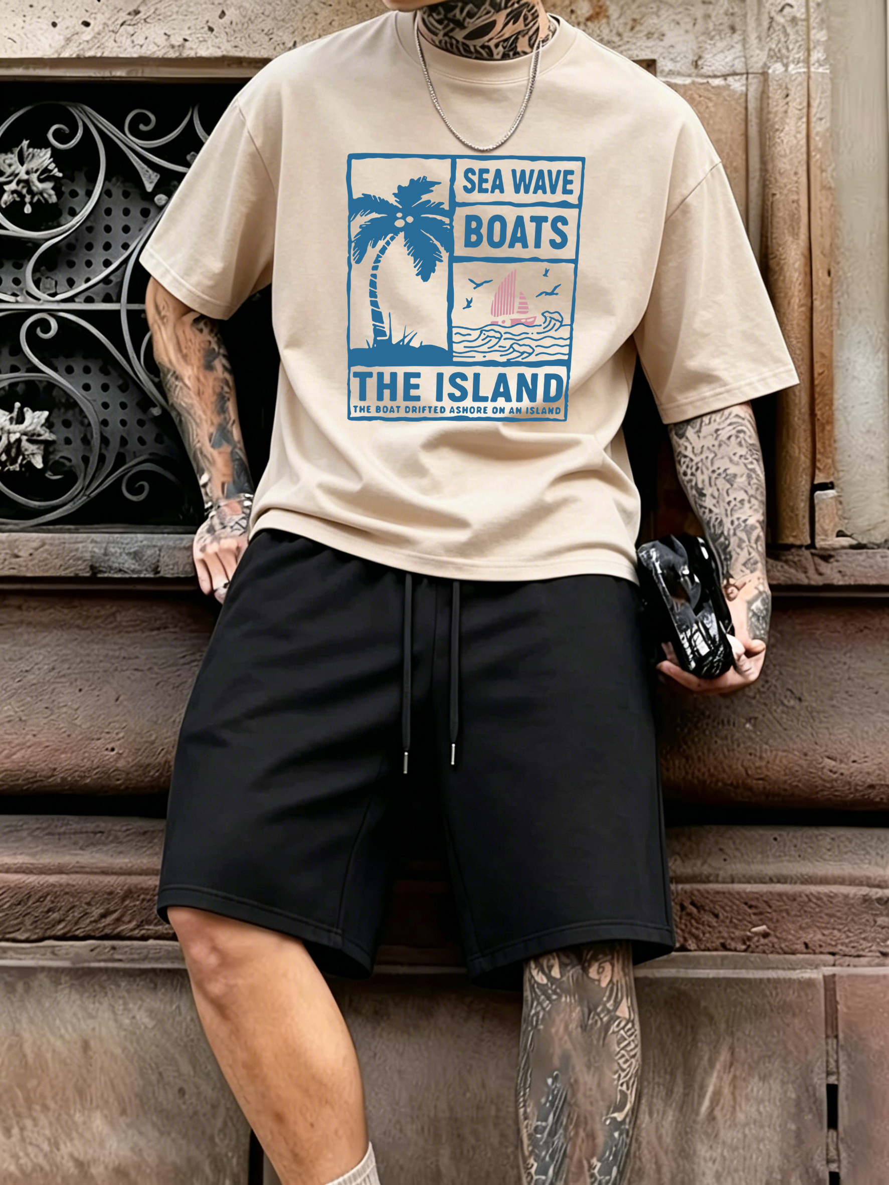 Sea Wave Coconut Tree Boats De - Street Fashion Elements 리뷰 및 가격