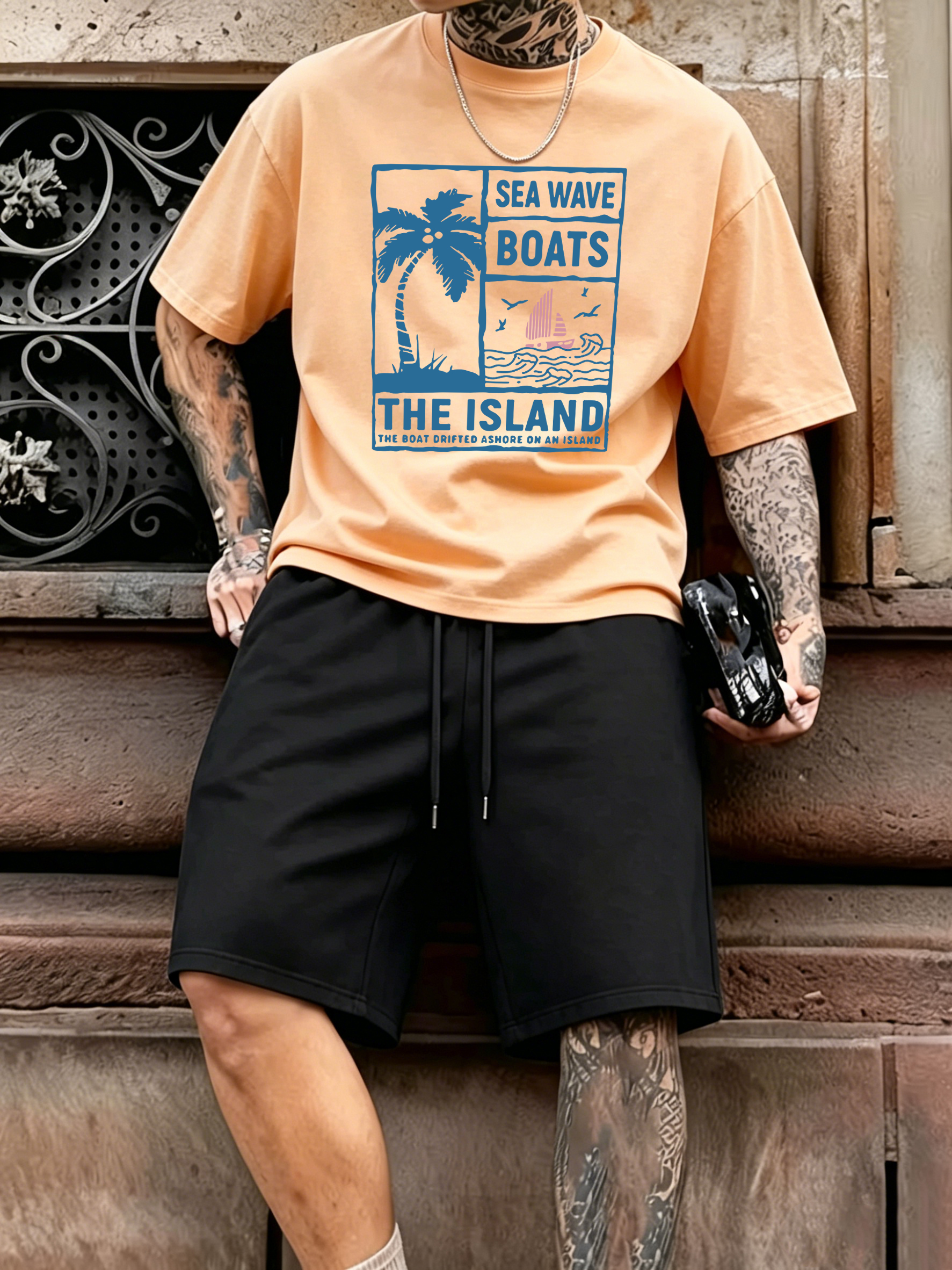 Sea Wave Coconut Tree Boats De - Street Fashion Elements 리뷰 및 가격